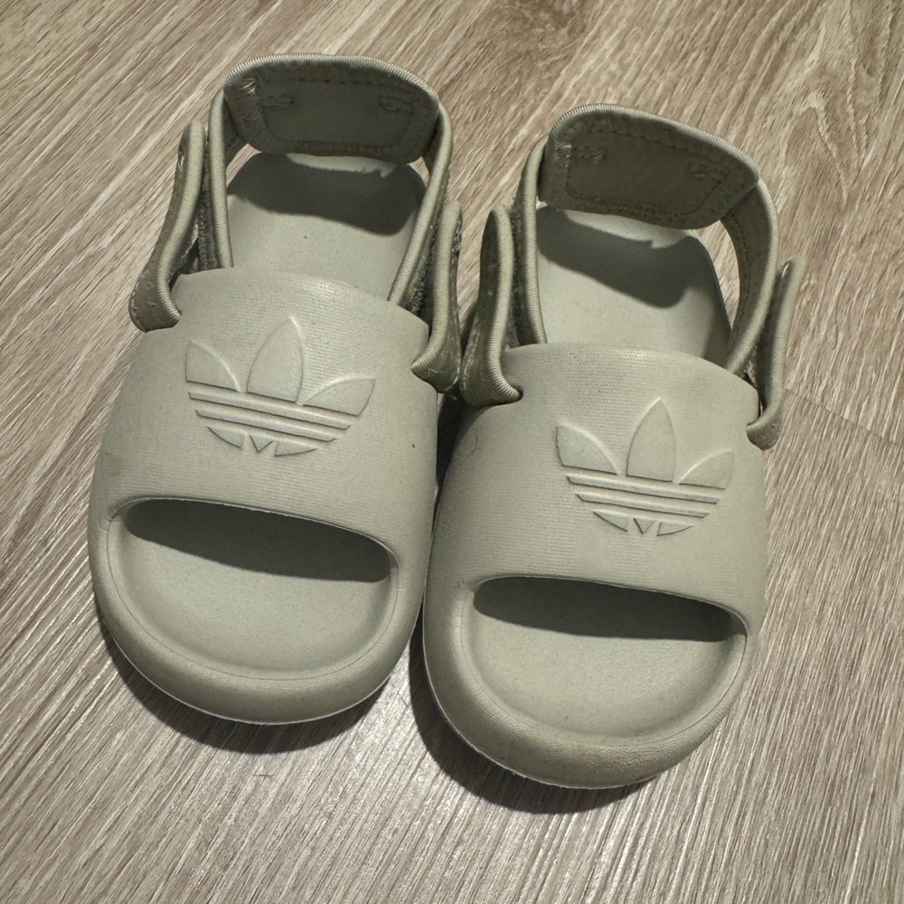adidas Kids Light Gray Open-Toe Sandals with Trefoil Logo